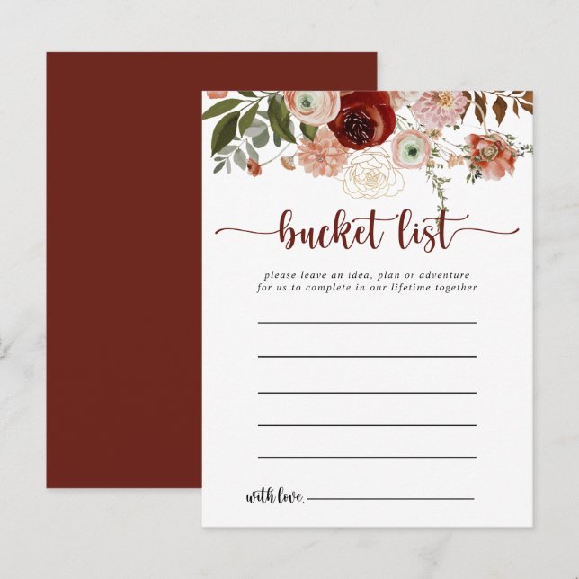 Gold Rustic Colourful Floral Bucket List Cards (Front/Back)