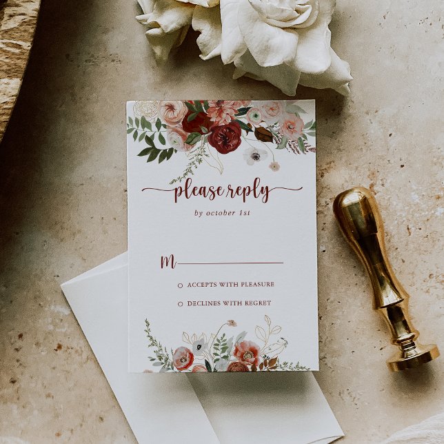 Gold Rustic Colourful Floral Calligraphy RSVP (Creator Uploaded)