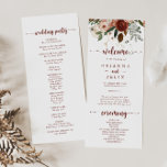 Gold Rustic Colourful Floral Calligraphy Wedding  Programme<br><div class="desc">This gold rustic colourful floral calligraphy wedding program is perfect for a modern wedding. The design features hand-painted marsala,  pink,  blush,  burgundy and gold flowers with green leaves arranged into beautiful wreaths.</div>