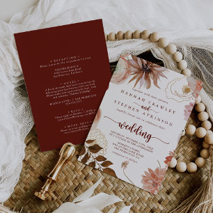 Gold Rustic Colourful Floral Front & Back Wedding Invitation
