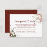 Gold Rustic Colourful Floral Honeymoon Wish  Enclosure Card<br><div class="desc">This gold rustic colourful floral honeymoon wish enclosure card is perfect for a simple wedding. The design features hand-painted marsala,  pink,  blush,  burgundy and gold flowers with green leaves arranged into beautiful wreaths.</div>