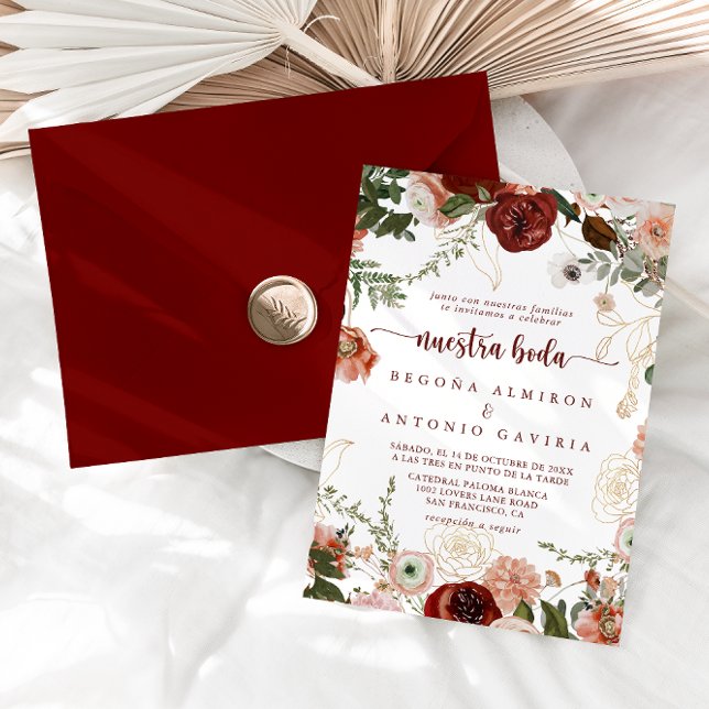 Gold Rustic Colourful Floral Nuestra Boda Wedding  Invitation (Creator Uploaded)
