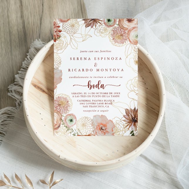 Gold Rustic Colourful Floral Spanish Wedding   Invitation (Creator Uploaded)