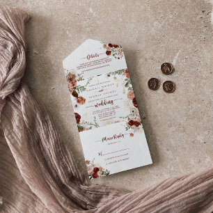 Gold Rustic Colourful Floral Wedding All In One Invitation