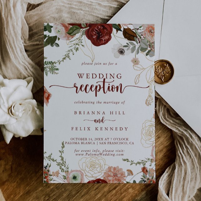 Gold Rustic Colourful Floral Wedding Reception   Invitation (Creator Uploaded)