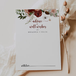 Gold Rustic Colourful Floral Wedding Well Wishes   Advice Card