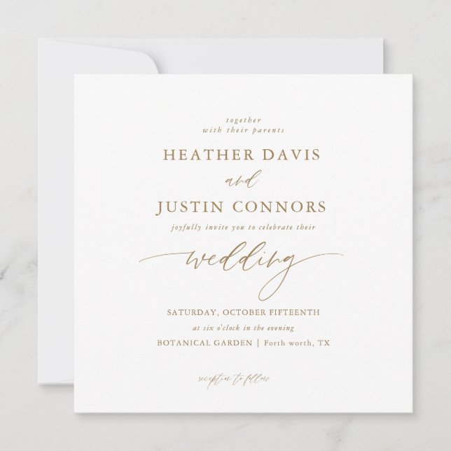 Gold Rustic Elegant Calligraphy Square Wedding Invitation (Front)