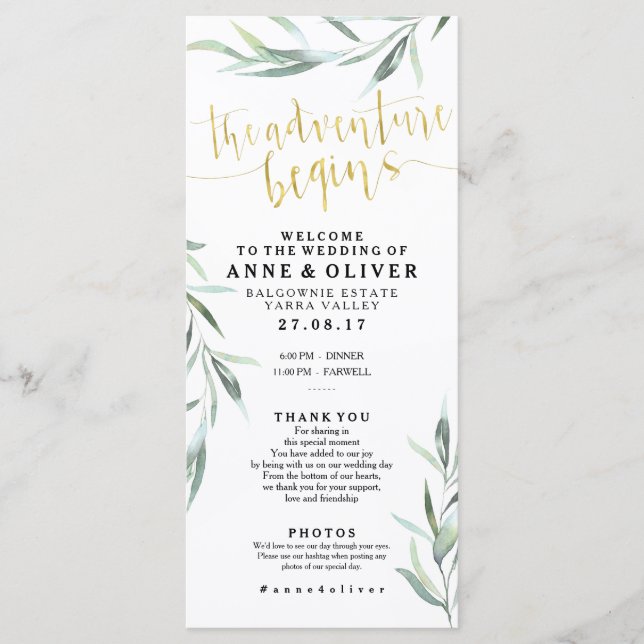Gold Rustic Eucalyptus Wedding Program Programme (Front)
