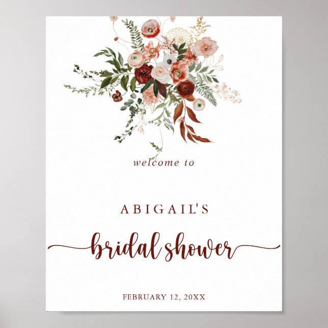 Gold Rustic Floral Bridal Shower Welcome   Poster (Front)