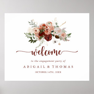 Gold Rustic Floral Engagement Party Welcome Poster