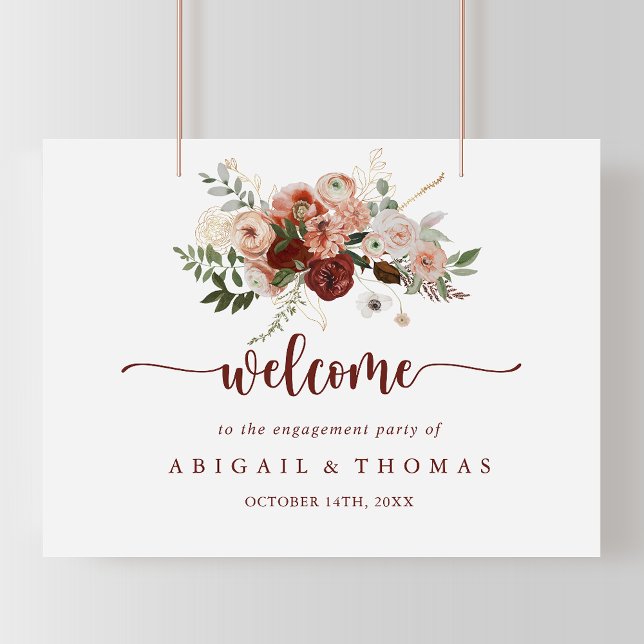 Gold Rustic Floral Engagement Party Welcome   Poster (Creator Uploaded)
