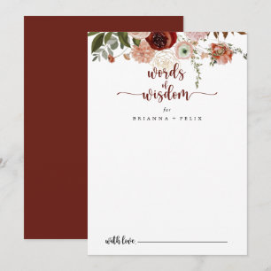 Gold Rustic Floral Wedding Words of Wisdom   Advice Card