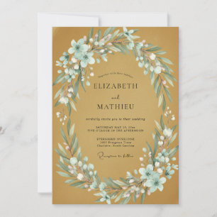 Gold Rustic Floral Wreath Wedding Invitation