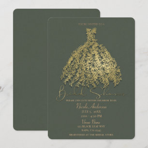 Gold & Rustic Green Botanical Dress Bridal Shower Invitation