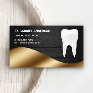 Gold Rustic Grey Wood Tooth Dental Clinic Dentist Business Card
