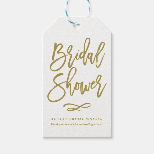 Gold Rustic Hand Lettering Bridal Shower Gift Tag (Front)