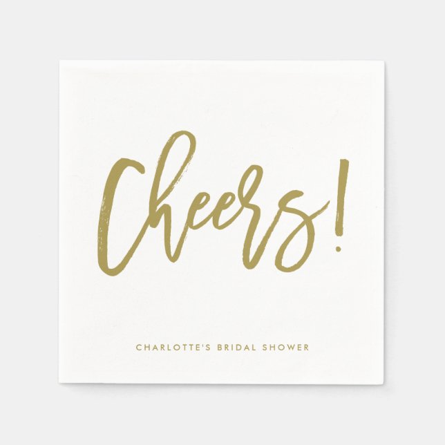 Gold Rustic Hand Lettering Cheers Wedding Napkin (Front)