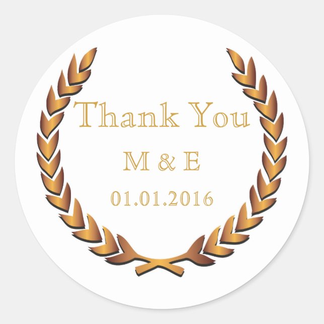 Gold Rustic Laurel Wreath Personalised Thank You Classic Round Sticker (Front)