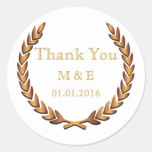 Gold Rustic Laurel Wreath Personalised Thank You Classic Round Sticker