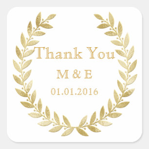 Gold Rustic Laurel Wreath Personalised Thank You S Square Sticker