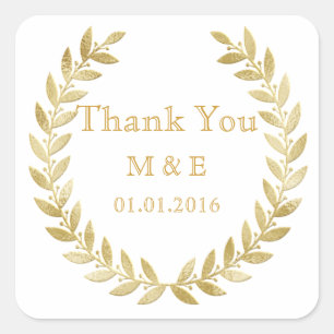 Gold Rustic Laurel Wreath Personalised Thank You S Square Sticker