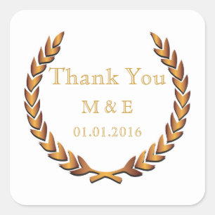 Gold Rustic Laurel Wreath Personalised Thank You Square Sticker
