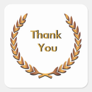 Gold Rustic Laurel Wreath Thank You Square Sticker