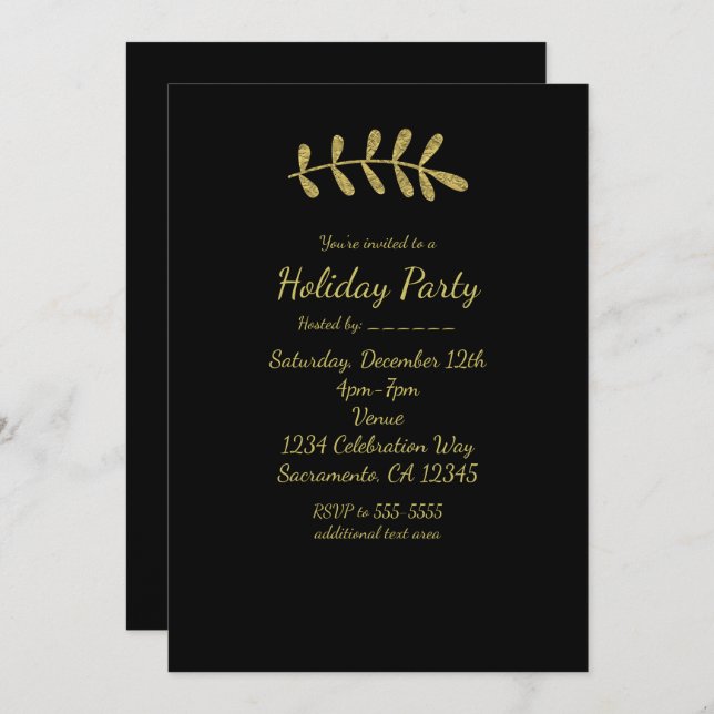 Gold Rustic Leaf Elegant Black Fall Elegant Invitation (Front/Back)