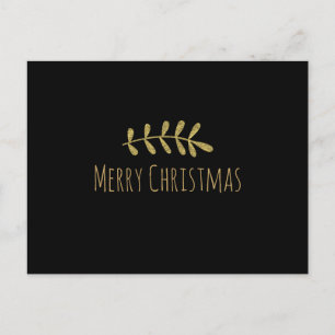 Gold Rustic Leaf Elegant Simple Black Modern Holiday Postcard
