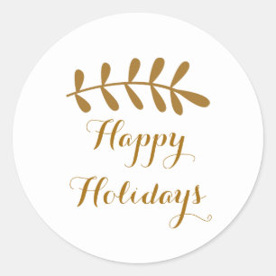 Gold Rustic Leaf Elegant Simple White Classic Round Sticker
