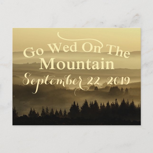 Gold Rustic Mountain Wedding Save The Date Announcement Postcard (Front)