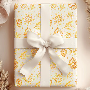 Gold Rustic Pine Cone Holiday Christmas Wrapping Paper