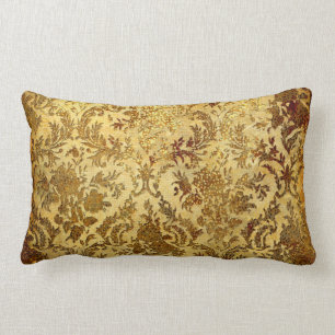 Gold,rustic,vintage,antique,damask,elegant,chic, Lumbar Cushion