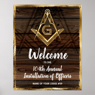 Gold Rustic Wood  Masonic Welcome Party Poster