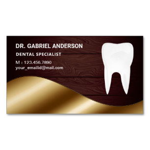 Gold Rustic Wood Tooth Dental Clinic Dentist Magnetic Business Card