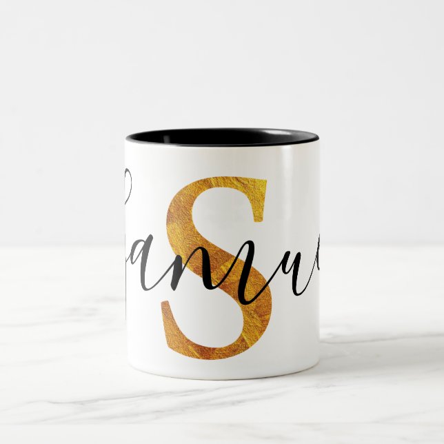 Gold 'S' Monogram w/ Personalised Name Two-Tone Coffee Mug (Center)