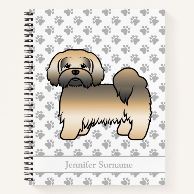 Gold Sable Lhasa Apso Cartoon Dog & Name Notebook (Front)