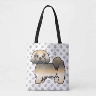 Gold Sable Lhasa Apso Cartoon Dog & Paws Tote Bag