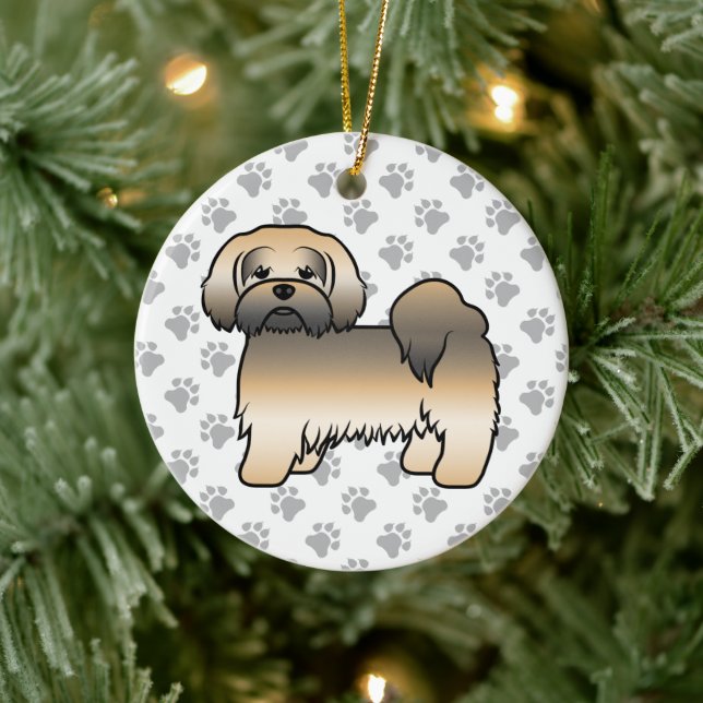 Gold Sable Lhasa Apso Cute Cartoon Dog Ceramic Tree Decoration (Tree)
