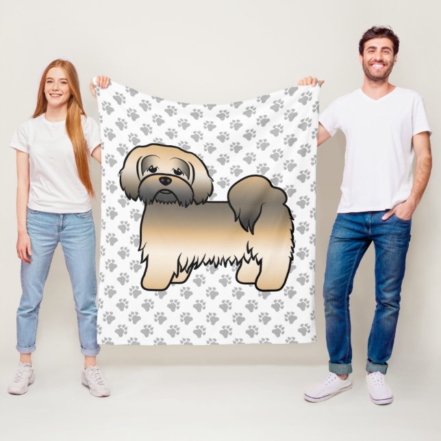 Gold Sable Lhasa Apso Cute Cartoon Dog Fleece Blanket (In Situ)