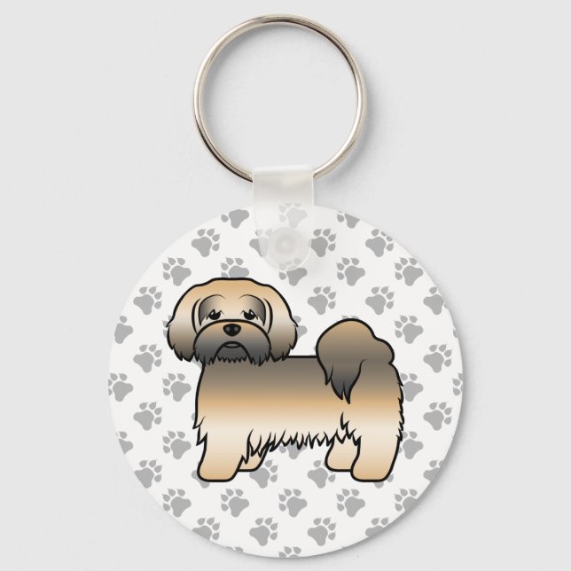Gold Sable Lhasa Apso Cute Cartoon Dog Key Ring (Front)