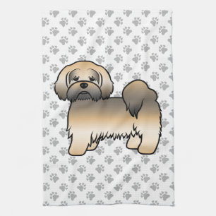 Gold Sable Lhasa Apso Cute Cartoon Dog Tea Towel