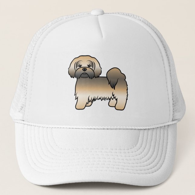 Gold Sable Lhasa Apso Cute Cartoon Dog Trucker Hat (Front)