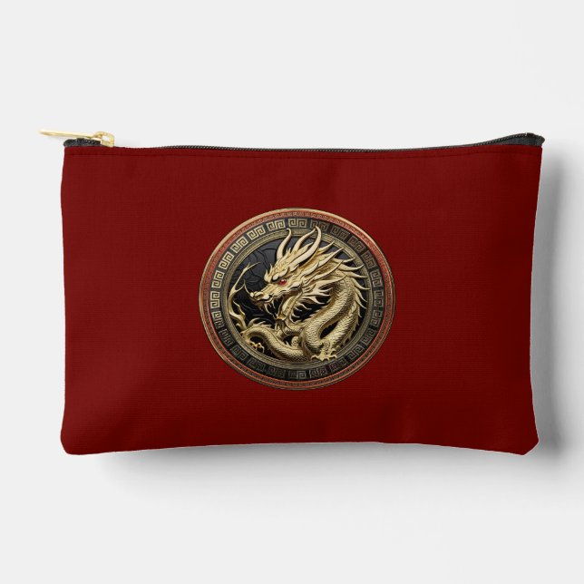 Gold Sacred Eastern Dragon Medallion Accessory Pouch (Front)