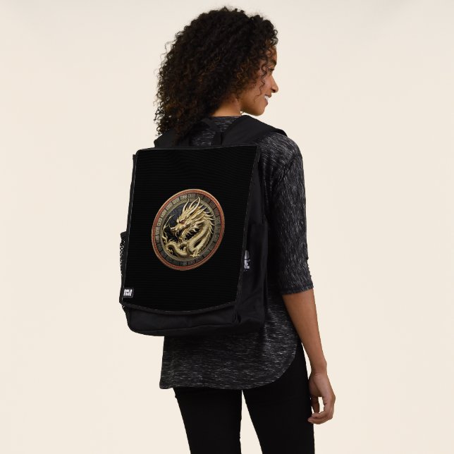 Gold Sacred Eastern Dragon Medallion Backpack (Worn)