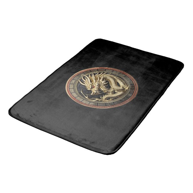 Gold Sacred Eastern Dragon Medallion Bath Mat (Angled)