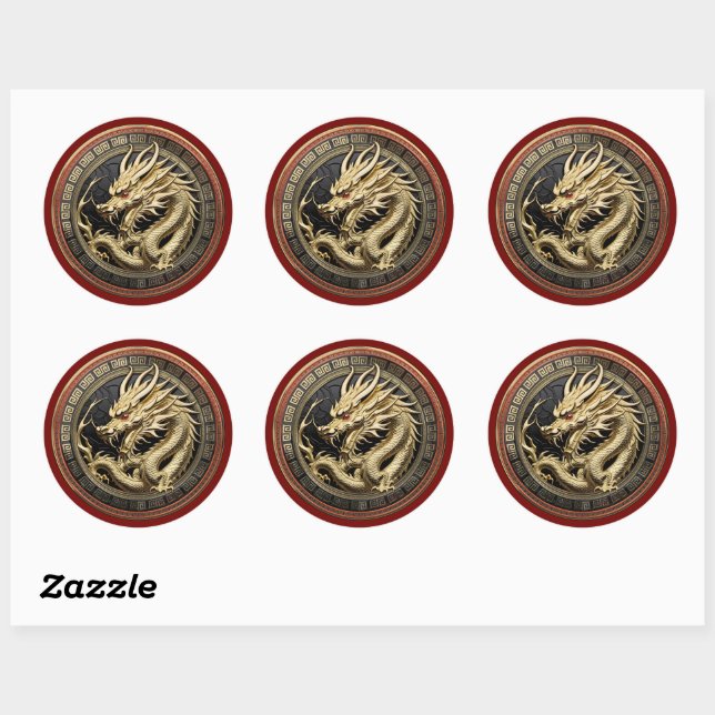 Gold Sacred Eastern Dragon Medallion Classic Round Sticker (Sheet)