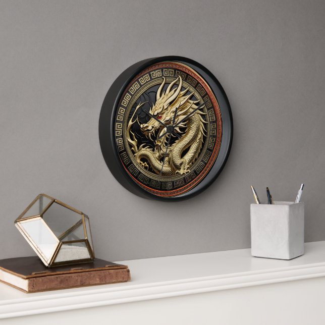 Gold Sacred Eastern Dragon Medallion Clock (Office)