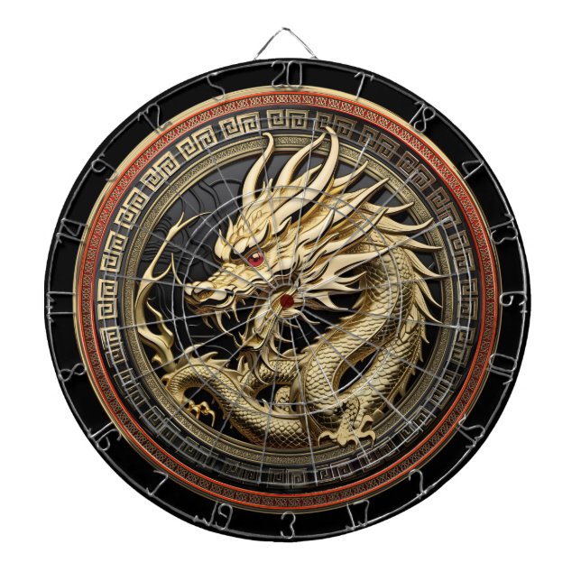 Gold Sacred Eastern Dragon Medallion Dartboard (Front)