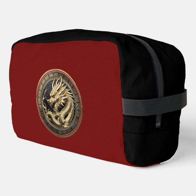 Gold Sacred Eastern Dragon Medallion Dopp Kit (Left Corner)